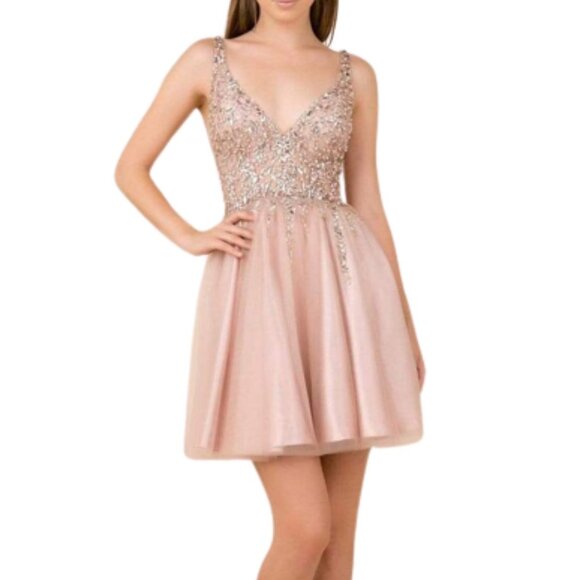 NWT Nox Anabel G694 Cocktail Dress Sheer Tan Size Medium - Picture 1 of 6